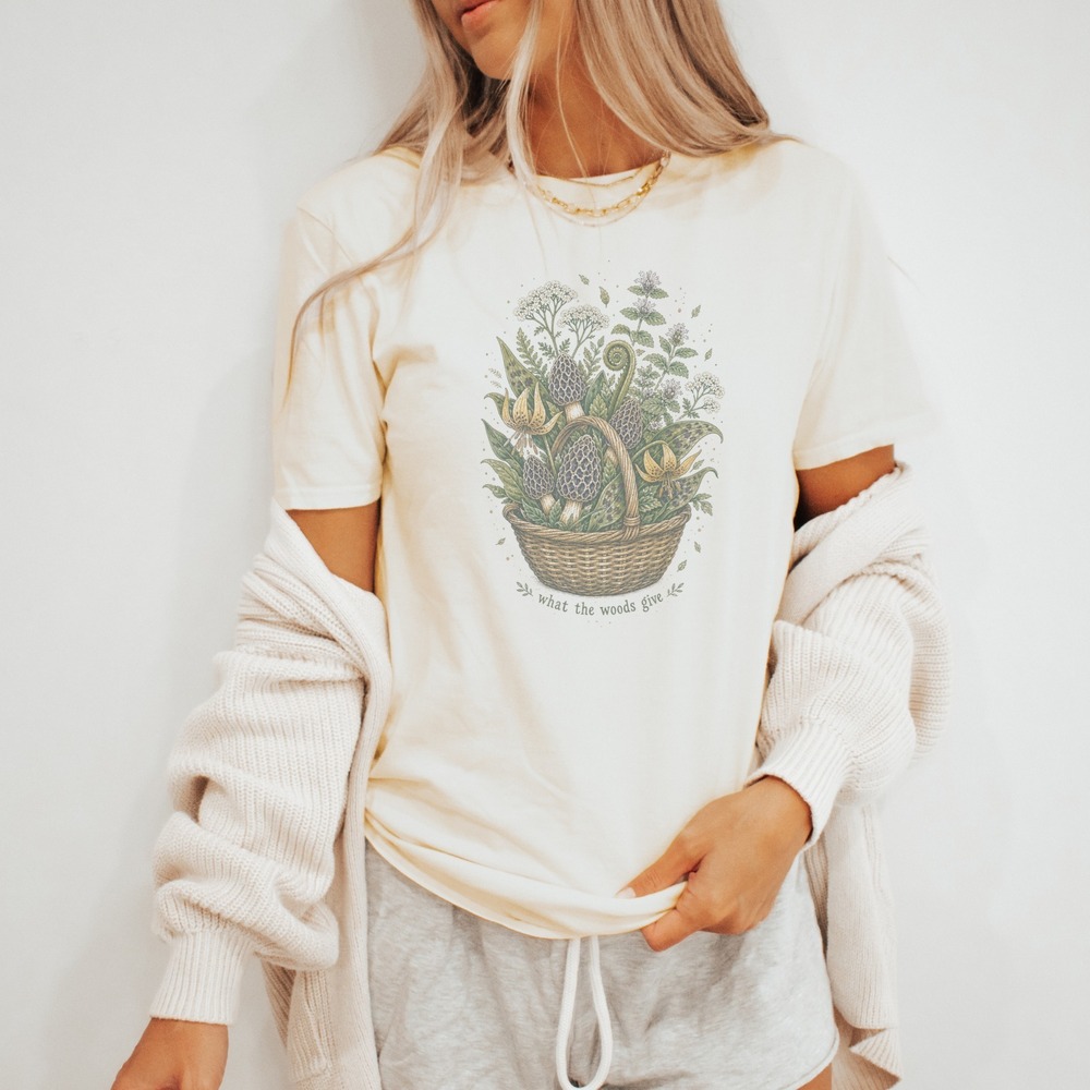 What the Woods Give Botanical Basket Graphic Tee Natural